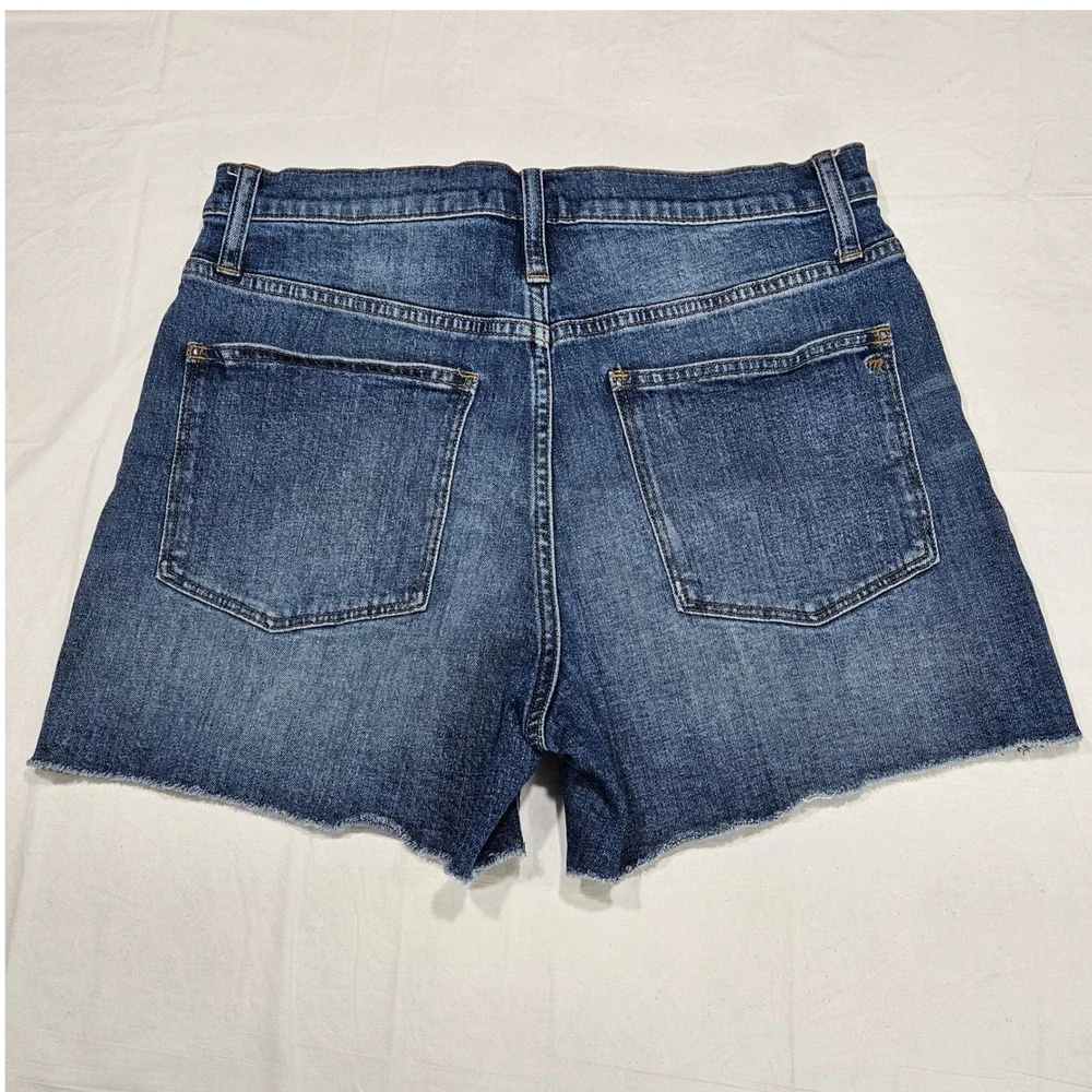 Madewell Womens High Rise Denim Shorts Medium Wash Raw Hem Size 30 Blue